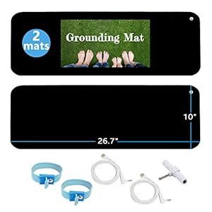 Grounding Mat Kit (2 Pack)-2 Grounding Mats (10 x 26.7) with Grounding Adapter, 2 Straight Cords (15ft) and 2 Grounding Wristbands – Indoor Grounding for Full Body Balance & Wellness Support