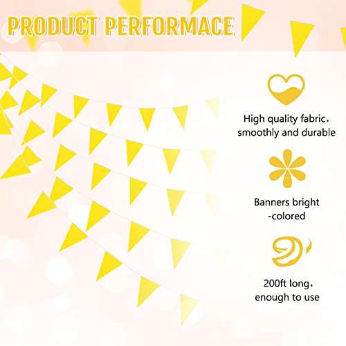 Image of Tatuo 200 Feet Solid Pennant Banners Flags String Triangle Hanging DIY Bunting Flags Party Decorations for Grand Opening Party Banners for Kids Birthday, Shops (Yellow)