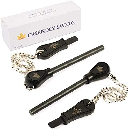 The Friendly Swede Ferro Rod Fire Starter - Easy Grip - Survival Fire Steel Ferrocerium Stick with Striker โ Camping Emergency Lighter "Flint and Steel" (1 or 2-Pack)