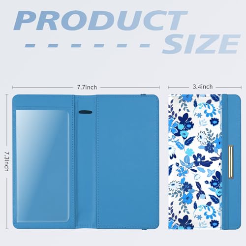 Image of Letter Checkbook Cover, RFID Blocking Checkbook, Stylish, Lightweight, Slim Durable, Multi-Functional Checkbook Holder for Personal and Business Checks (Flower-Blue)