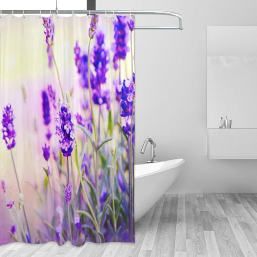 Rideau de douche lavande 183x183 cm en polyester imprimé fleur avec boutons-pression - 4