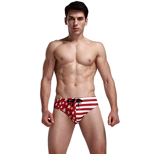 MSL Mens American Flag Swimwear Briefs Patriotic Beach Swimsuit Sexy Bikini Swimwear Soft