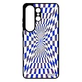 Coque Illusion d'optique S26 Ultra Silicone Carre Telephone Bleu Bicolore Geometrie Pas Cher Graphique Rigide Effet pour Samsung Galaxy