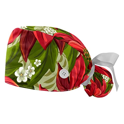 Chapeau de travail respirant JDEZ en lot de 2 avec motifs de fleurs rouges