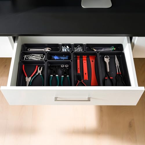 69PCS Large Plastic Interlocking Drawer Organizer, 5 Sizes Versatile Desk Drawer Organizer Trays, Drawer Dividers, Organization and Storage Bins for Tools,Office,Jewelries,Kitchen Utensils and Makeup - Image 4
