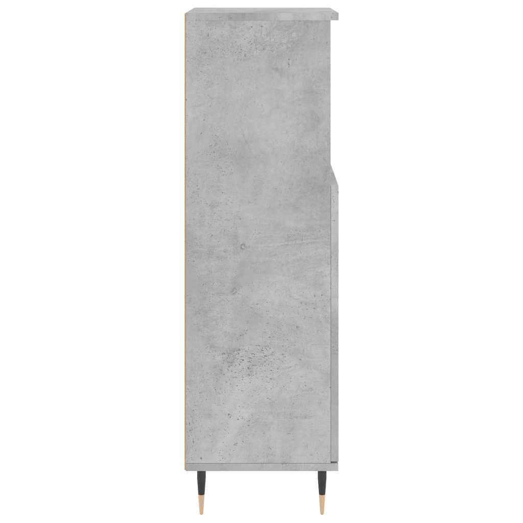 Armario de baño gris hormigón 30 x 30 x 100 cm de material de madera con patas de hierro para muebles de baño, espacio de almacenamiento, montaje en pared, lavabo, armario bajo, estante de
