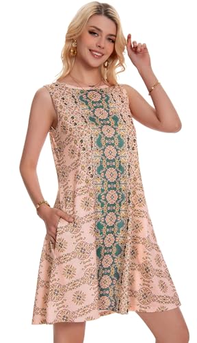 Image of Summer Dresses for Women Beach Boho Sleeveless Vintage Floral Flowy Pocket Tshirt Tank Sundresses 2026