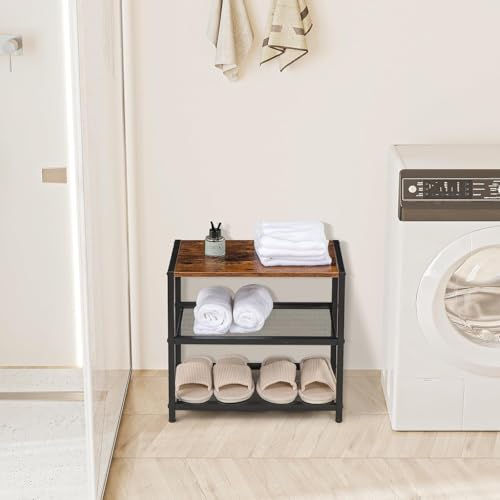 Image of Shoe Rack Wooden Shoe Shelf Storage for Entryway, Closet, Hallway, and Bedroom, Industrial Shoe Organizer with Sturdy Metal Mesh Shelves (Black)