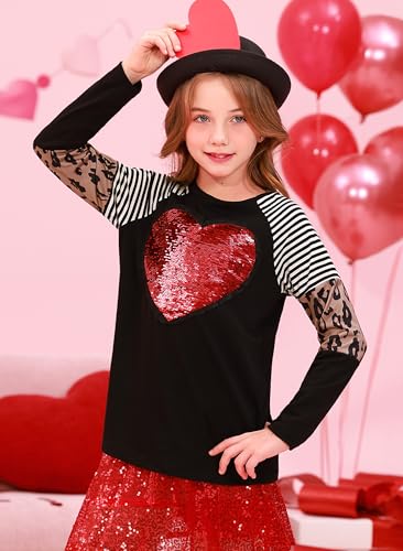 Image of BesserBay Girls St Patrick's Day Raglan Shirt Irish Sequin Lucky Stripe Shamrock Graphic Top 4-14 Years