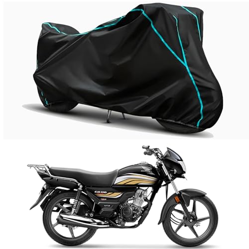 Image of Waterproof Bike Body Cover Compatible for | Honda CD 110 DLX BS6 | Taffeta Fabric, Sky Piping Design, Bottom Elastic Fit | Dustproof, Sun UV & Rain Protection for All Weather.