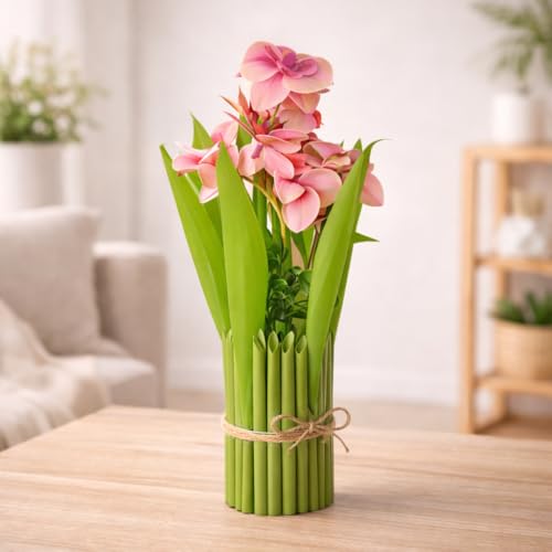Image of CraftVatika Pink Orchid Artificial Flower Bouquet Decor, Realistic Orchid Flowers Bouquet Gift for Girls Faux Flowers for Table, Home Living Room Desk Decor, Wedding Anniversary Birthday