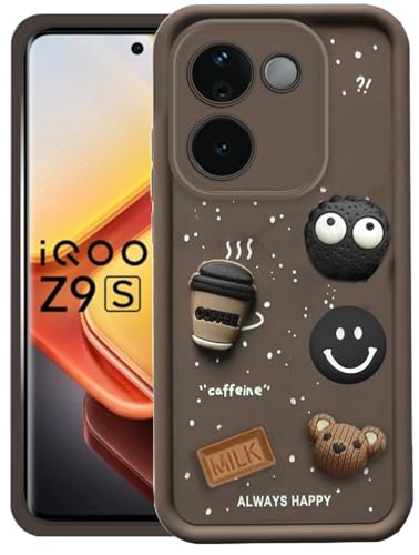 Image of GoldKart Back Case Cover Compatible for iQOO Z9s Pro 5G / Vivo T3 Pro 5G | Cute Fun Cartoon 3D Ball Coffee Silicone Case | Full Body Protection Back Cover - Brown