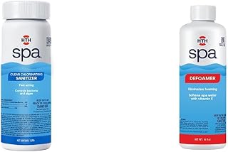 HTH Spa 86134 Clear Chlorinating Sanitizer & Spa 86116 Defoamer, Hot Tub Chemicals Control Bacteria, Algae & Foam, Softens Water, 2.25 lbs & 16 oz