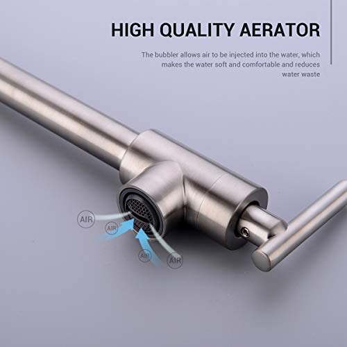 Miniatura 4 de Grifo De Llenado De Pote Kpf-13012bn, 2 Manijas Válvula Montada En La Pared De Acero Inoxidable Comercial Fregadero Olla Relleno Con Doble Articulación Brazo Plegable Estirable, Níquel Cepillado