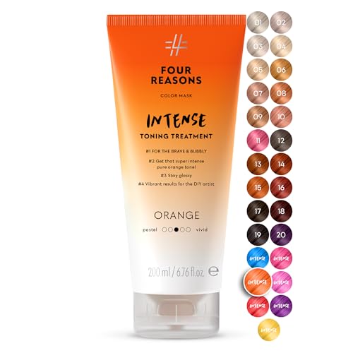 FOUR REASONS Color Mask INTENSE Orange (27 colours) - Intensive Toning Treatment - Colour Depositing Conditioner - Semi Permanent Orange Hair Dye for Lightened and Coloured Hair, 100% Vegan, 200 ml