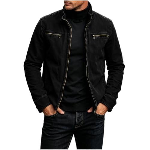 Chaqueta de algodon para hombre con cuello alto y cremallera completa estilo militar casual vintage