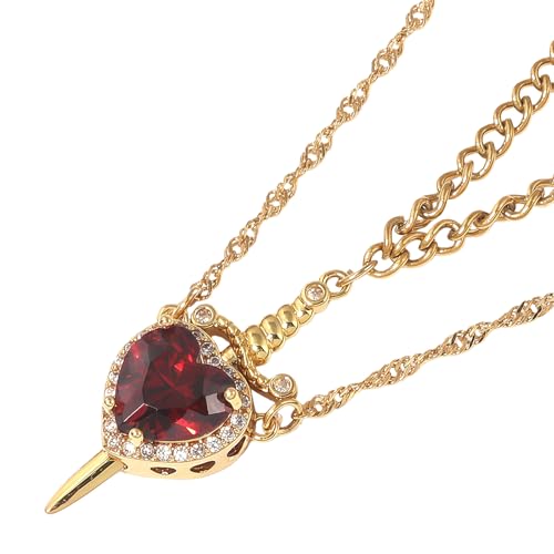 Collar de cadena ajustable contra alergias con dije de corazón y espadas