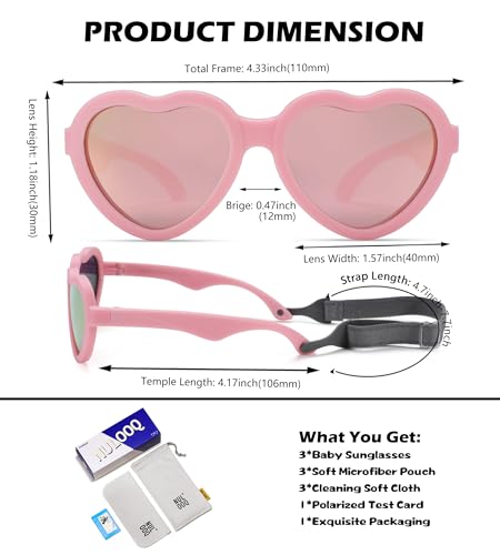 Image of Flexible Heart Shaped Baby Polarized Sunglasses with Strap Adjustable Toddler & Infant Age 0-24 Months