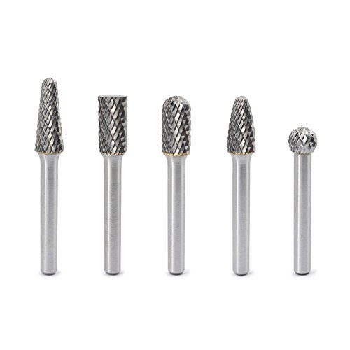 YUFUTOL Carbide Burrs Set - 5pcs Double Cut Solid Carbide Rotary Burr File