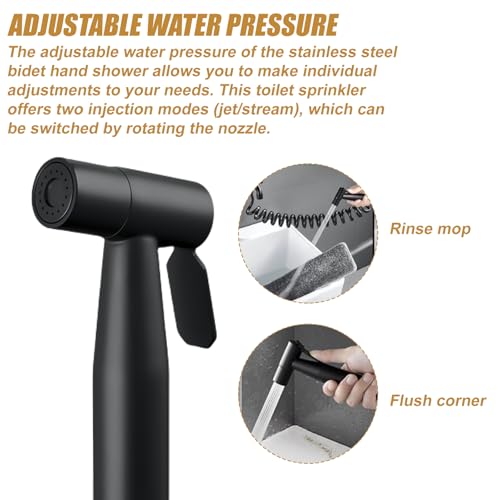 Bidet Edelstahl Handbrause,Toilettensprühgerät Bidet Handbrause Set, Muslimische Edelstahl Dusche Und Baby-StoffwindelsprüH Kit mit Wasserhahnspender,Schlauch und Hakentoilette,Wandhalterung (Schwarz)