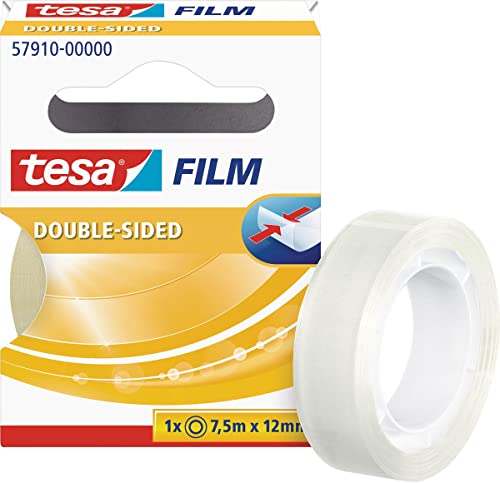 Tesa Film Pellicola Adesiva Bifacciale, Transparente, 12 Mm X 7,5 M