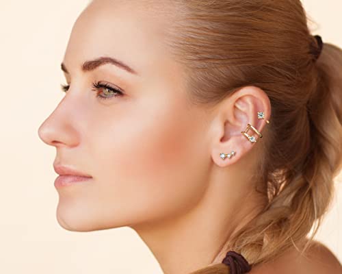 Ear Cuff Earrings+ Crawler Earrings+ Half Hoop Earrings Set Moissanite Earrings,925 Sterling Silver With 14K Yellow Gold Plated, Hypoallergenic, Jewelry Box Packed #TOP1