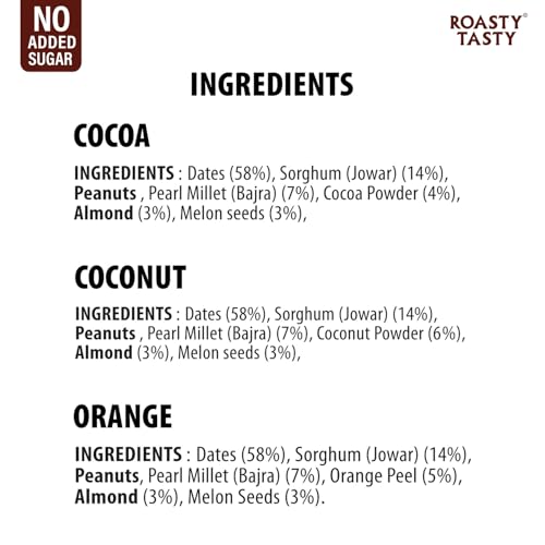 Image of Roasty Tasty Assorted-Millets & Dryfruits Ladoo Combo | 3 Flavours Cocoa Orange & Coconut | Energy Bar Replacement | No Added Sugar | Healthy Snacks | Rich in Proteins | Nuts Mithai | 360g(Pack of 120g each)