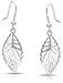 Produktbild Boho Native American Stil Blatt Natur Feder Baumeln Ohrringe Für Damen Filigran Durchbrochene Sterling Silber 1.5 Zoll