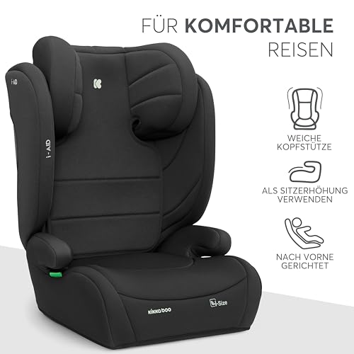 KikkaBoo Kindersitz 15-36 kg ohne ISOFIX i-AID, Kindersitz ab 3 Jahre, Gruppe 2-3 (100–150 cm), Von 3,5 Bis 12 Jahren, i-Size, 13-fach verstellbare Kopfstütze, Schwarz
