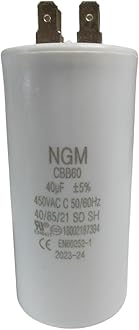 40UF CBB60 Motor Run Capacitor 450VAC Volts Round Cylinder 4 Pins, Metallized Polypropylene Film Capacitor for Motor Run, Air Conditioners, Washing Machines, Operating Voltage Range 250V ~ 450V