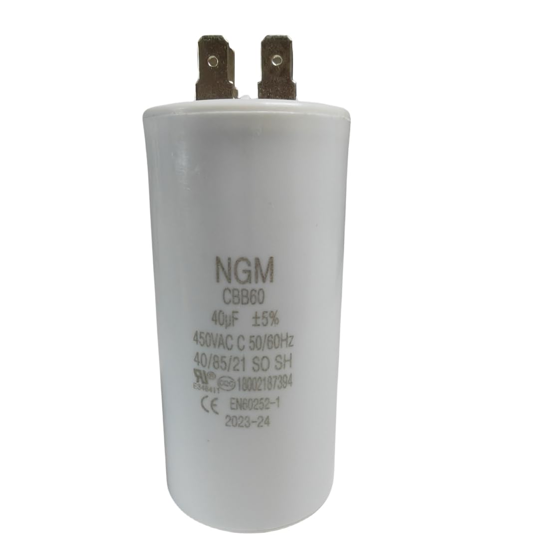 40UF CBB60 Motor Run Capacitor 450VAC Volts Round Cylinder 4 Pins, Metallized Polypropylene Film Capacitor for Motor Run, Air Conditioners, Washing Machines, Operating Voltage Range 250V ~ 450V
