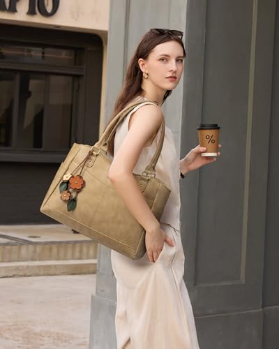 Image of LOVEVOOK Laptop Bag for Women, Original Vintage Work Tote Bag Computer Office Teacher Bag with Flower Pendant
