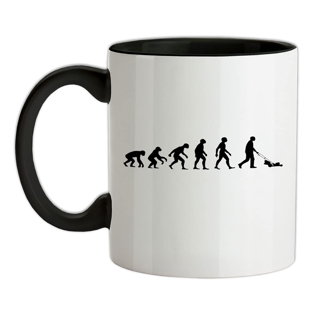 Evolution of Man Lawn Mower - 11oz - Ceramic Two-Tone Mug for Coffee/Tea - Black/White - One Size
