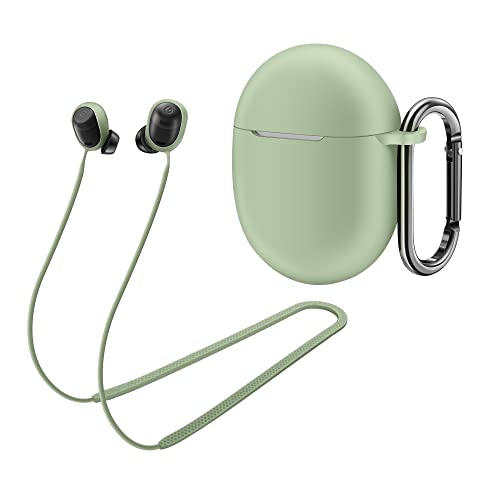 AHBTEYM for Pixel Buds Pro Case,Anti-Lost Strap,Silicone Cover with Keychain,Sports Lanyard for Women Men Girl boy Compatible with Google Pixel Buds Pro 2022 (Lemongrass Case+Lemongrass Strap)