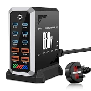 660W USB C Charging Station, 10 in 1 GaN Charger, Multi Port USB Charging Hub with 6 USB-C & 4 USB-A Ports, Fast Charger Station Compatible with Phone, Galaxy, Laptop & More