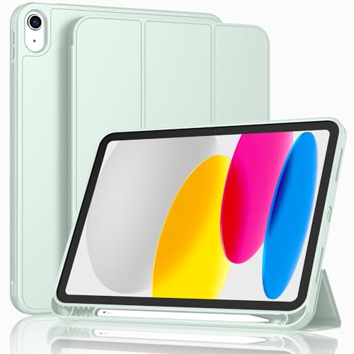 Image of ToaPoia Case for iPad (A16) 11 Inch 2025 /iPad 10th Generation 10.9 Inch 2022, Slim Trifold Stand Protective Cover with Pencil Holder and Soft TPU Back,Support Auto Sleep /Wake (Pale Green)