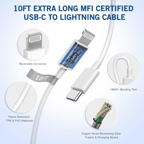 Image of 10FT iPhone Fast Charger [Apple MFi Certified]2Pack Apple PD USB C Chargers