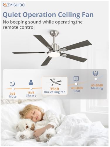 Image of ZMISHIBO 52 inch Brushed Nickel Ceiling Fans with Lights and Remote, Indoor /Outdoor Modern Ceiling Fan for Bedroom Living Room Patio, 6 Speed Reversible Quiet DC Motor, 3 CCT, Dual Finish Blades