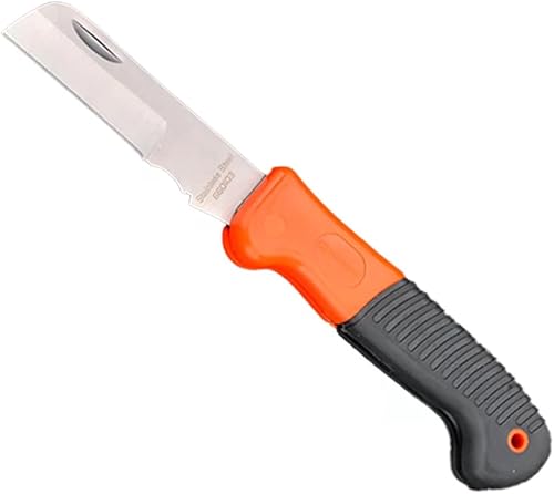 Edward Tools Cuchillo de hoja recta para electricista – Cuchillo utilitario de diseño plegable Lockback – Acero inoxidable – Pelacables, aislamiento