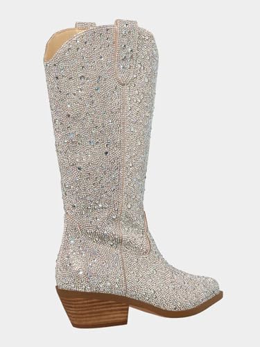 Locerich Women Rhinestone Cowgirl Boots Cowboy Mid Calf Boots Sparkly Glitter Boots Shoes Bling Pointed Toe Chunky Heel 2In Side Zippers Pull On thumb #2