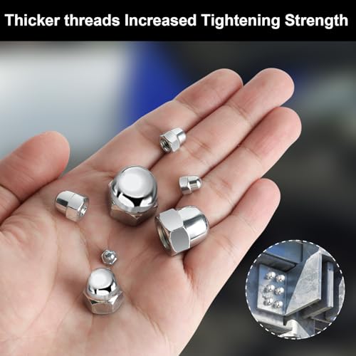 Nadinsta 146 Stück Hutmuttern Hohe Form Set, Sechskant Hutmuttern M3/M4/M5/M6/M8/M10/M12, Kappenmuttern Sechskant Gewindestange Hutmuttern für Automotive Motorrad Holz- und Stahlbau Möbel