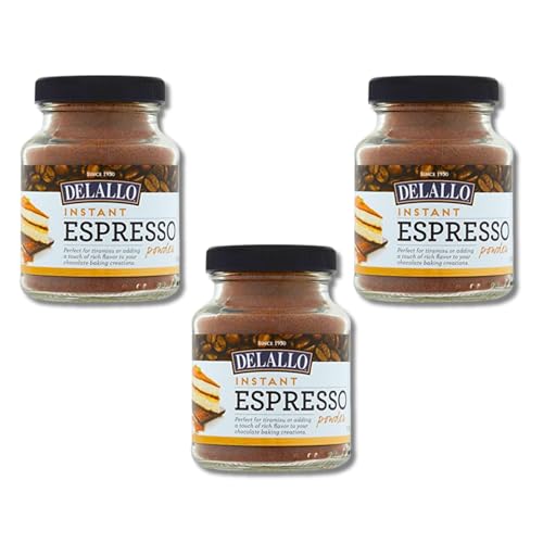 Delallo Instant Espresso Powder, For Baking And Drinks,100% Dark Roast Coffee, Naturally Caffeinated, Kosher, Vegan, Non-Gmo, Peanut Free, 1.94 Oz Jar, (3 Pack)