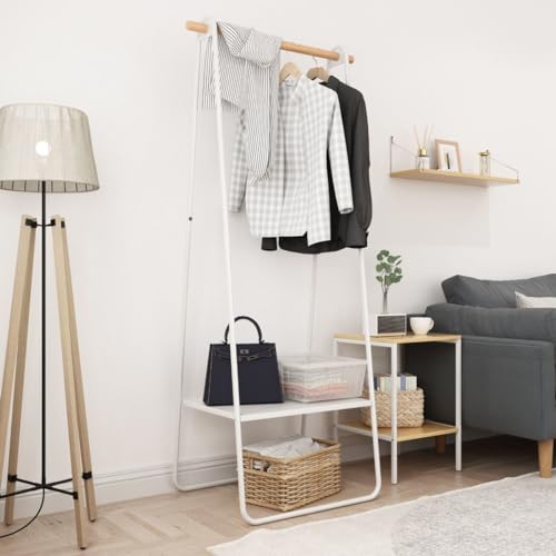 Fancial Perchero multifuncional de pie de doble capa de almacenamiento de ropa con tapetes antideslizantes, vertical, para sala de estar, dormitorio, dormitorio