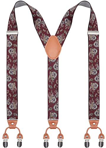 Image of Men's Heavy Duty Y-Back Suspenders, 6 Strong Metal Clips Adjustable Elastic Straps for Work, Tuxedos, and Daily Wear
