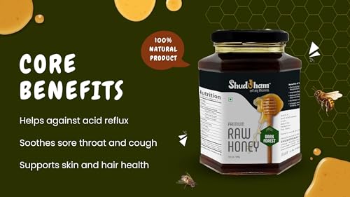 Image of Shuddham Dark Forest Honey 500g | Raw, Unheated & Non Pasteurized | 100% Pure Wild Multifloral Honey | No Added Sugar | FSSAI Certified | Natural Immunity Booster
