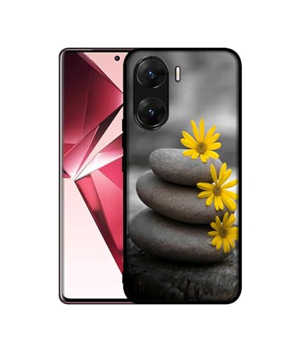 Image of Stones and Flower Design Premium 2D Printed Metal Back Case Cover for Vivo V29E 5G