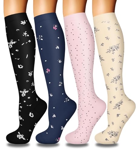Image of Iseasoo 4 Pairs Compression Socks for Women Circulation-Best Support for Nurses,Running,Athletic,Travel