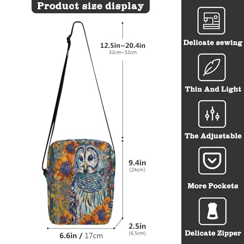Barred Owl Floral Pattern small messenger bag for men Crossbody Bags For Women Womens Cross Body Purse Bags Adjustable Strap for outdoor sports Outdoor Daily3