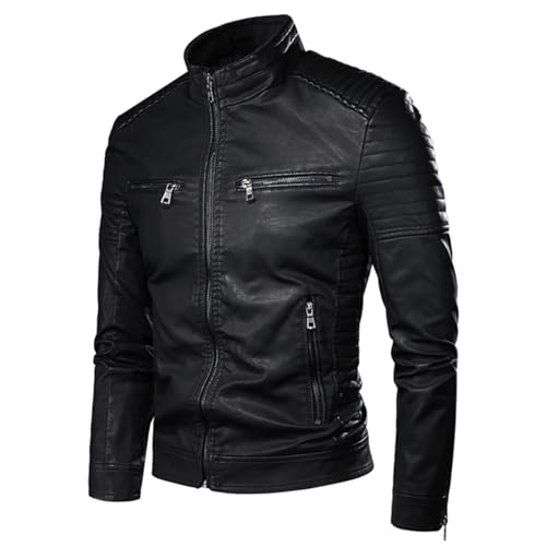Men's Fashion Coats Vintage Leather Jackets Casual Men Faux Leather Motorcycle Jackets Biker Zipper Pockets Coats3