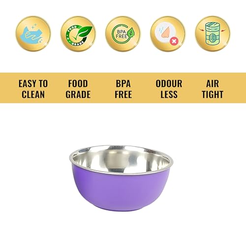 Image of Zaib Stainless Steel Microsafe Bowl (350ml, 12cm) - Insulated Double Wall Serving Dish for Soup, Snacks, Desserts & Festive Treats - Microwave Safe Outside, Steel Inside (Purple)